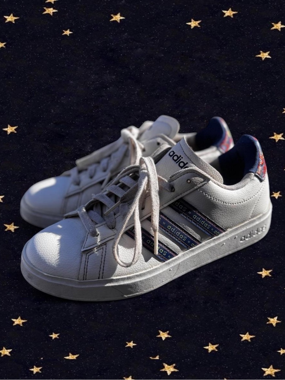 Adidas Grand Court 2.0 Sneakers - White with Floral Paisley Heel Accent